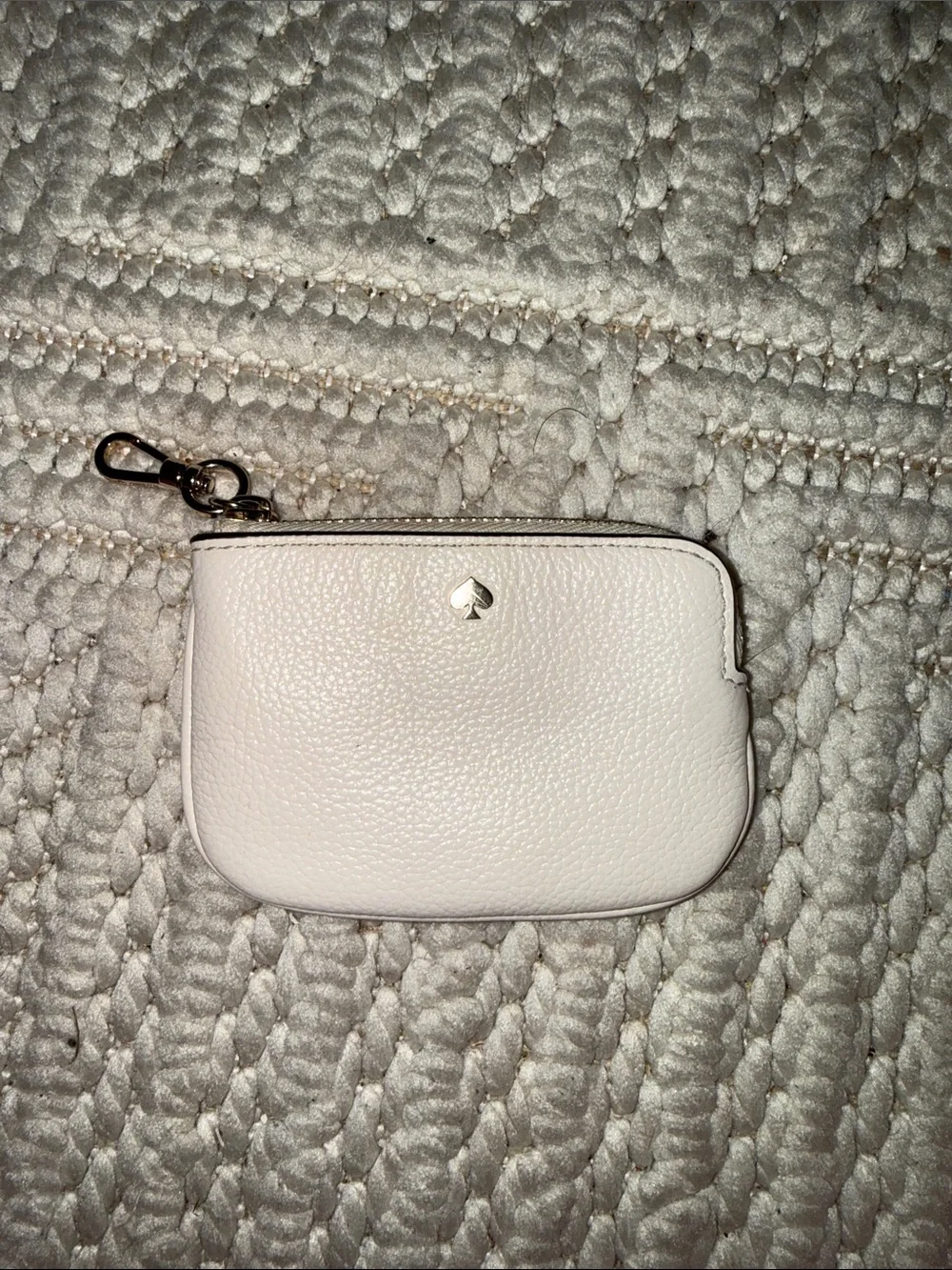 kate spade Cream Pebbled Leather Key Pouch with Gold Spade Accent